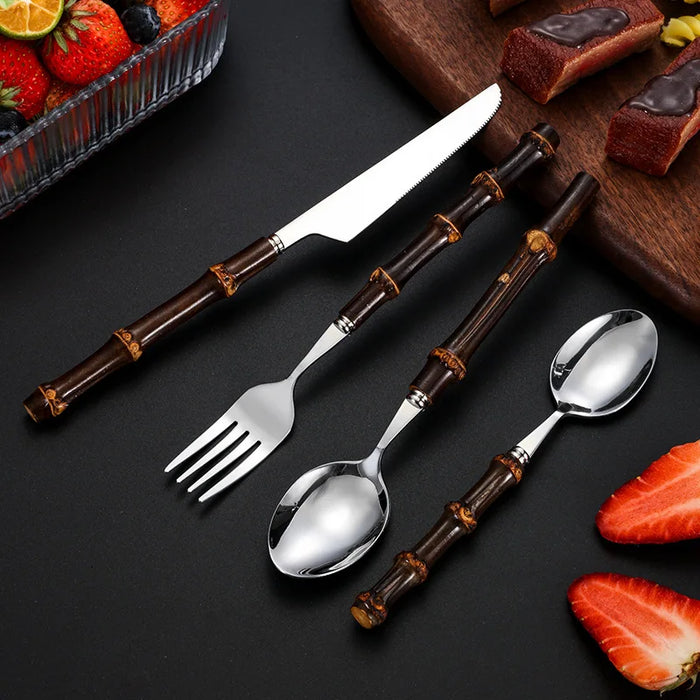Black Bamboo Steel Cutlery Set