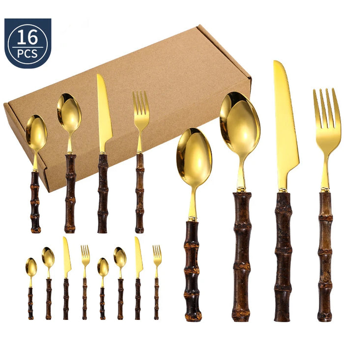 Black Bamboo Steel Cutlery Set