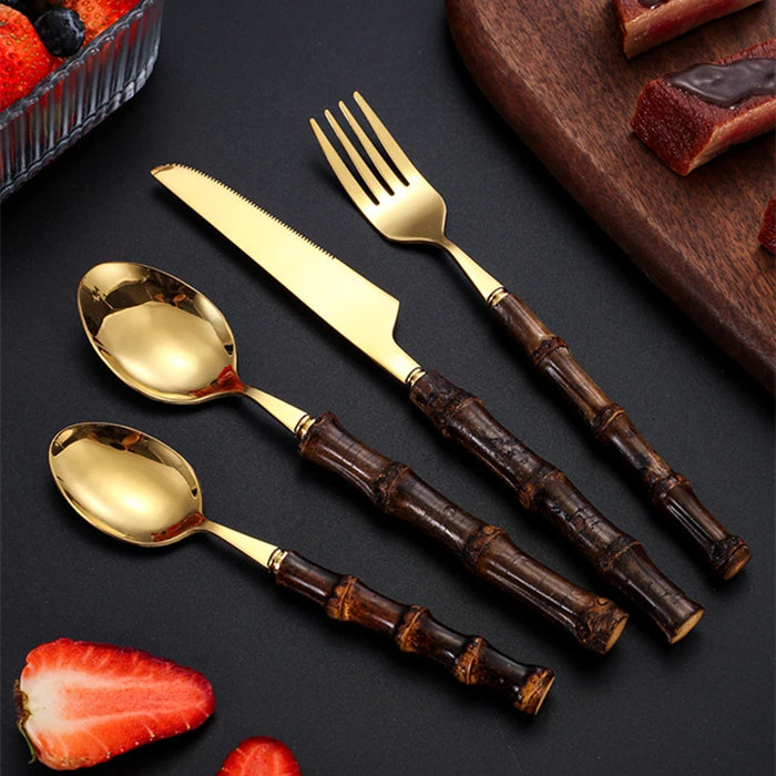 Black Bamboo Steel Cutlery Set