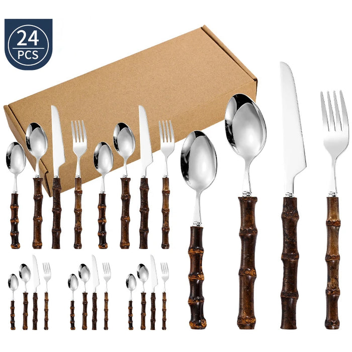 Black Bamboo Steel Cutlery Set
