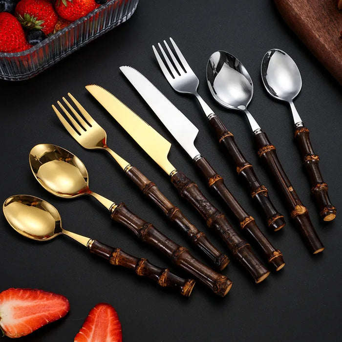 Black Bamboo Steel Cutlery Set