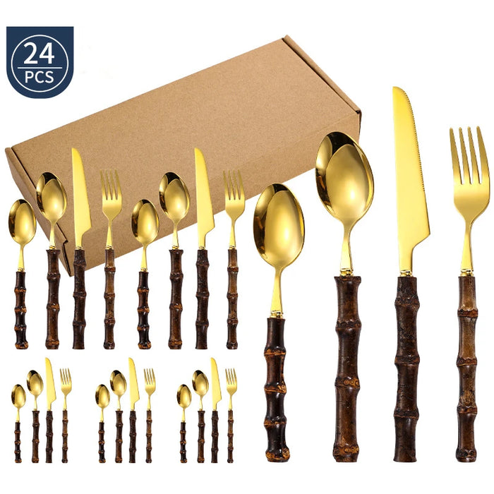 Black Bamboo Steel Cutlery Set