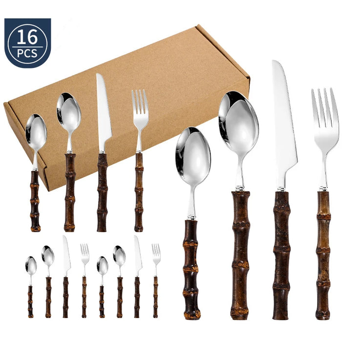 Black Bamboo Steel Cutlery Set